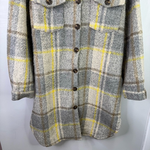 Only Wool-Blend Grey Yellow Plaid Long Shacket Size Medium - Picture 8 of 16